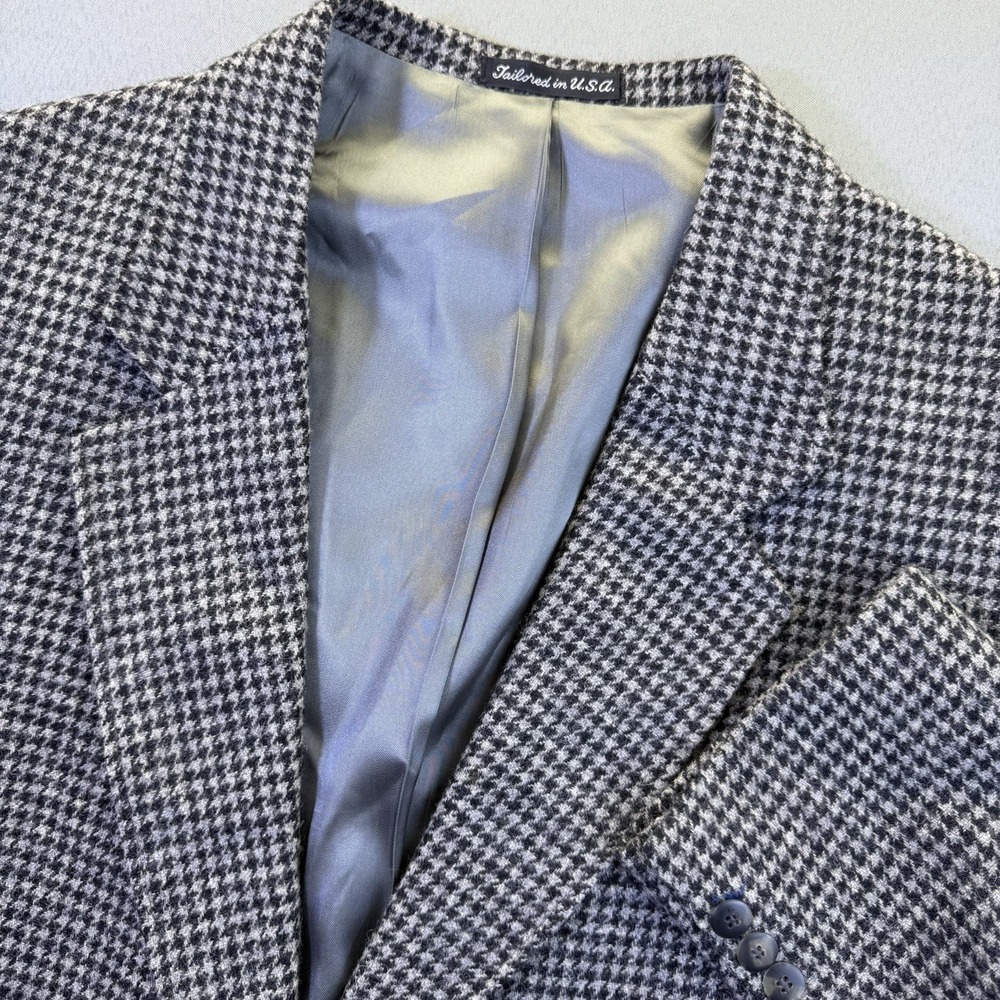 Woolrich Mens Houndstooth Blazer Size Medium Black Gray Wool Vintage 44R